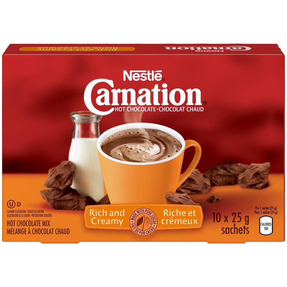 Nestle Carnation Hot Chocolate, Rich and Creamy, (10ct x 25g) sachets, {Imported from Canada}