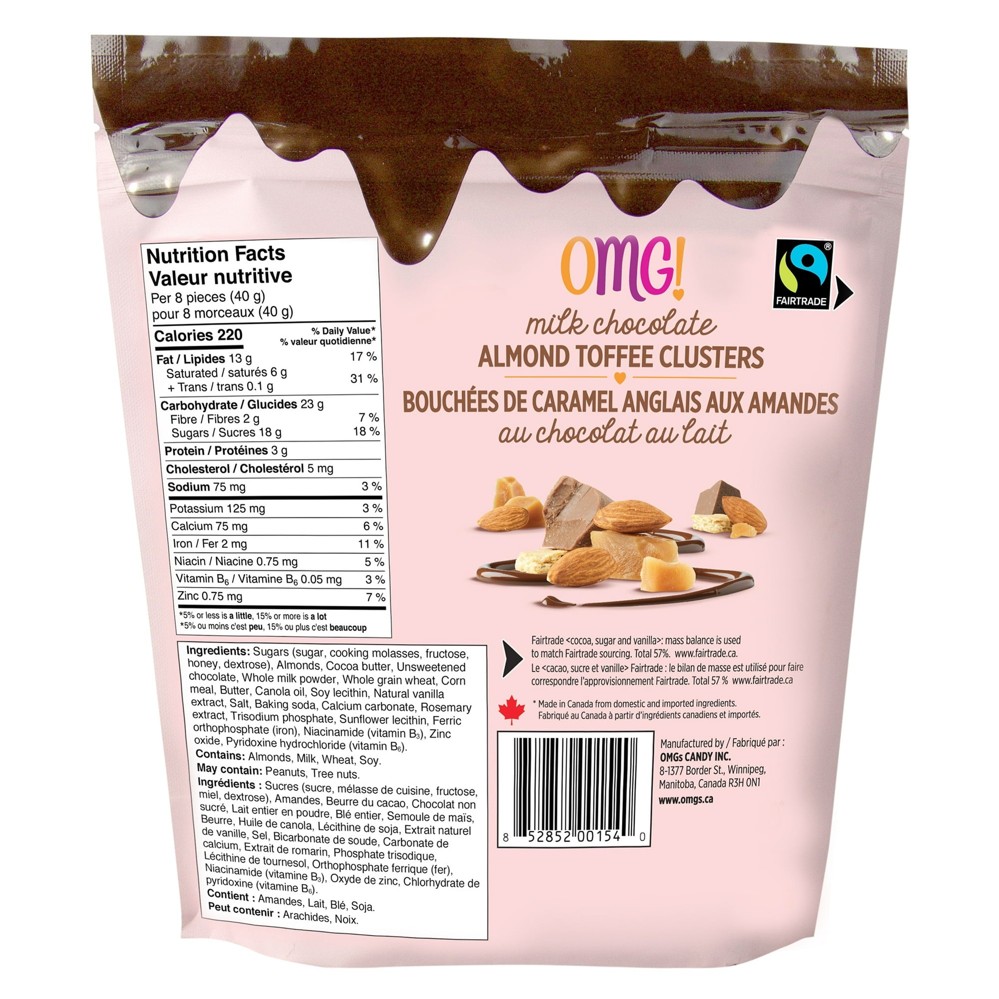 OMG! Milk Chocolate Almond & Toffee Clusters, Milk Choc, Almonds, Toffee 300g