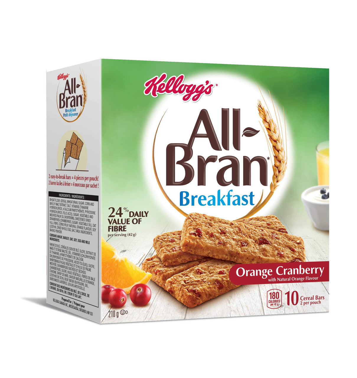 Kellogg's All Bran Cranberry Citrus Bars 210g/7.4oz Imported from Canada