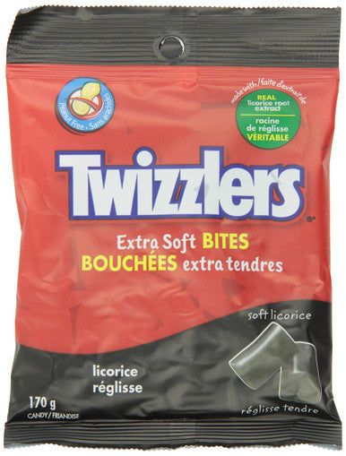 Twizzlers Extra Soft Bites Black, 170g/5.99oz 12ct  {Imported from Canada}