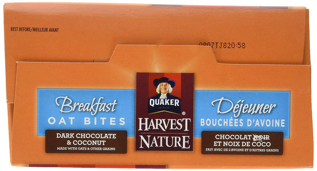 Quaker Breakfast Oat Bites, 5 x 40g Pouches, Dark Chocolate & Coconut, 200g/7.1oz, Box {Imported from Canada}