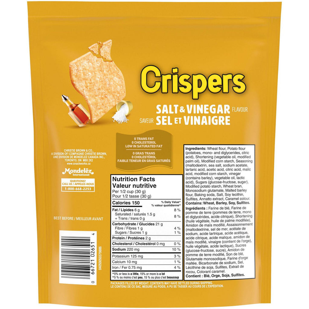 Christie Crispers, Salt & Vinegar Crackers, 145g/5.1 Ounce, Bag, {Imported from Canada}