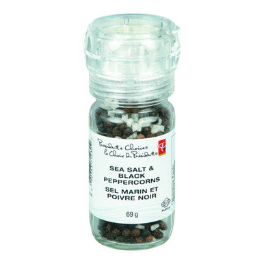 PRESIDENT'S CHOICE Sea Salt & Black Peppercorns Grinder 69g/2.4 oz., {Imported from Canada}