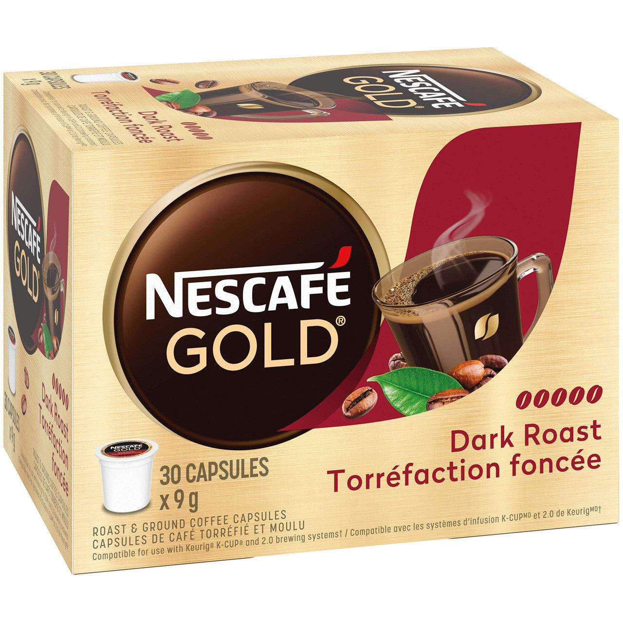 NESCAFE Gold Dark Roast Capsules, K-Cup Compatible Pods, 30 Count, {Imported from Canada}