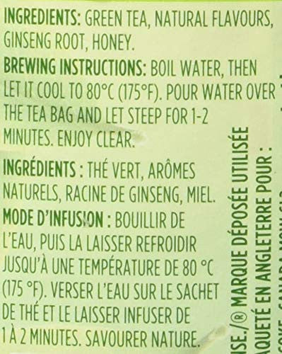 Tetley Honey Lemon Ginseng Green Tea 24ct, 48g/1.7oz (Imported from Canada)