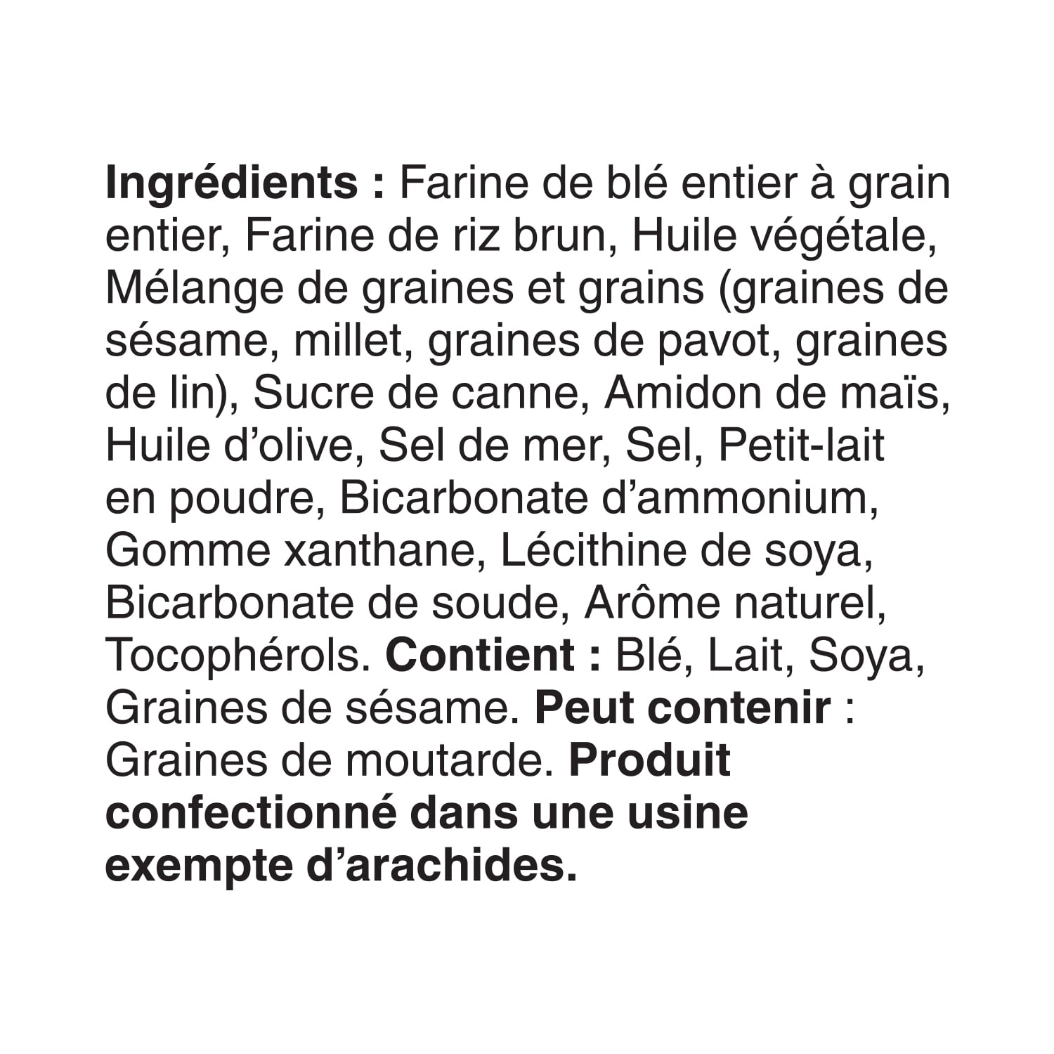 List of ingredients and allergen information for Dare Breton Simple Goodness Sea Salt & Olive Oil Crackers, Vegetarian Snack, 180g/6.3 oz on a white background