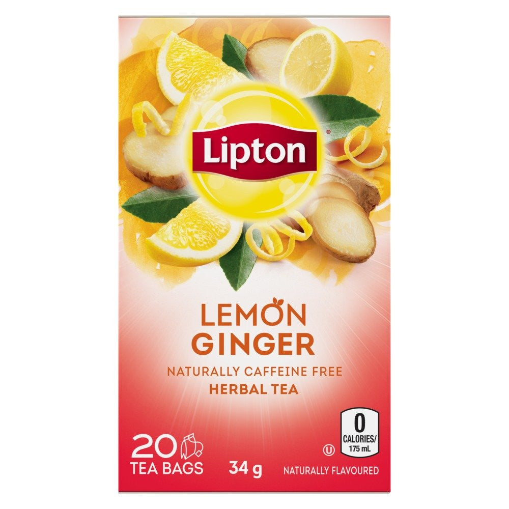 Lipton Lemon Ginger Herbal 20 Tea Bags per box, (Imported from Canada)