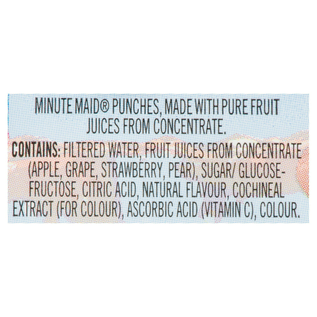 Minute Maid Berry Punch Juice Boxes Perfect for On-The-Go, 10x200ml, 2L/67.6 fl. oz - Ingredients Label