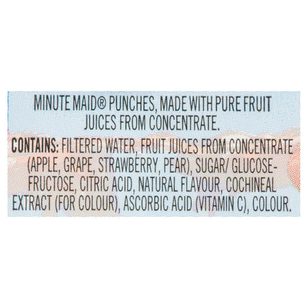 Minute Maid Berry Punch Juice Boxes Perfect for On-The-Go, 10x200ml, 2L/67.6 fl. oz - Ingredients Label