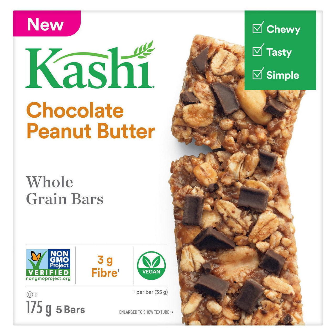 KASHI Whole Grain Bar, Chocolate Peanut Butter, 175g/6.2 oz., 5 bars, {Imported from Canada}