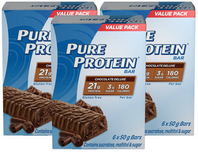 Pure Protein Chocolate Value Pack, 6-Count x 50g per box, 3 Boxes (Chocolate Deluxe) {Imported from Canada}