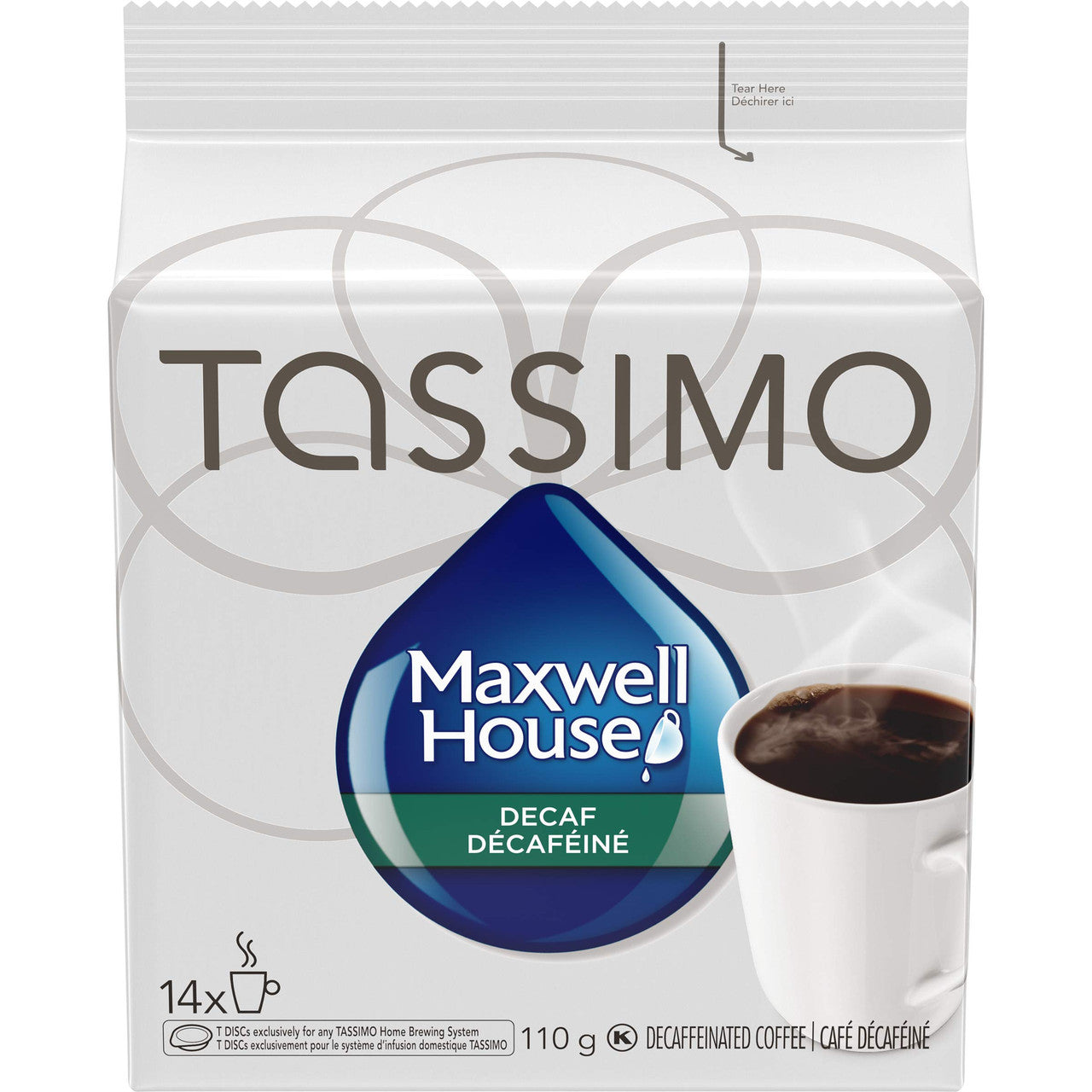 Tassimo Maxwell House Decaf coffee single serve discs, 14ct, 110g/3.9 oz., {Imported from Canada}