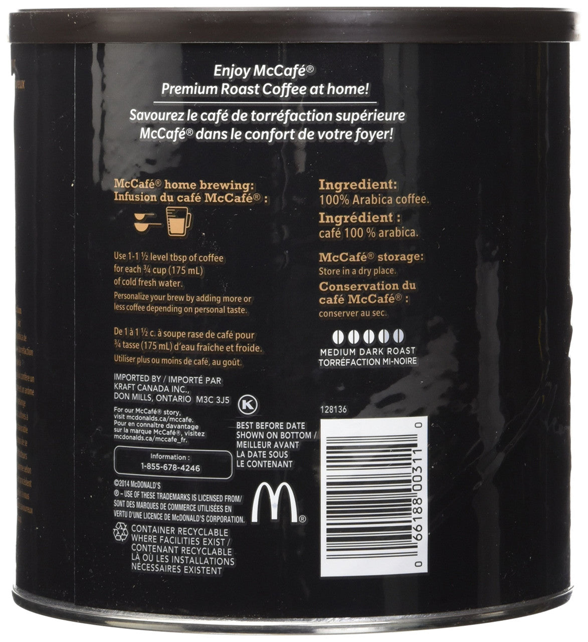 McCAFE Premium Medium Dark Roast Ground Coffee 950G {Imported from Canada}