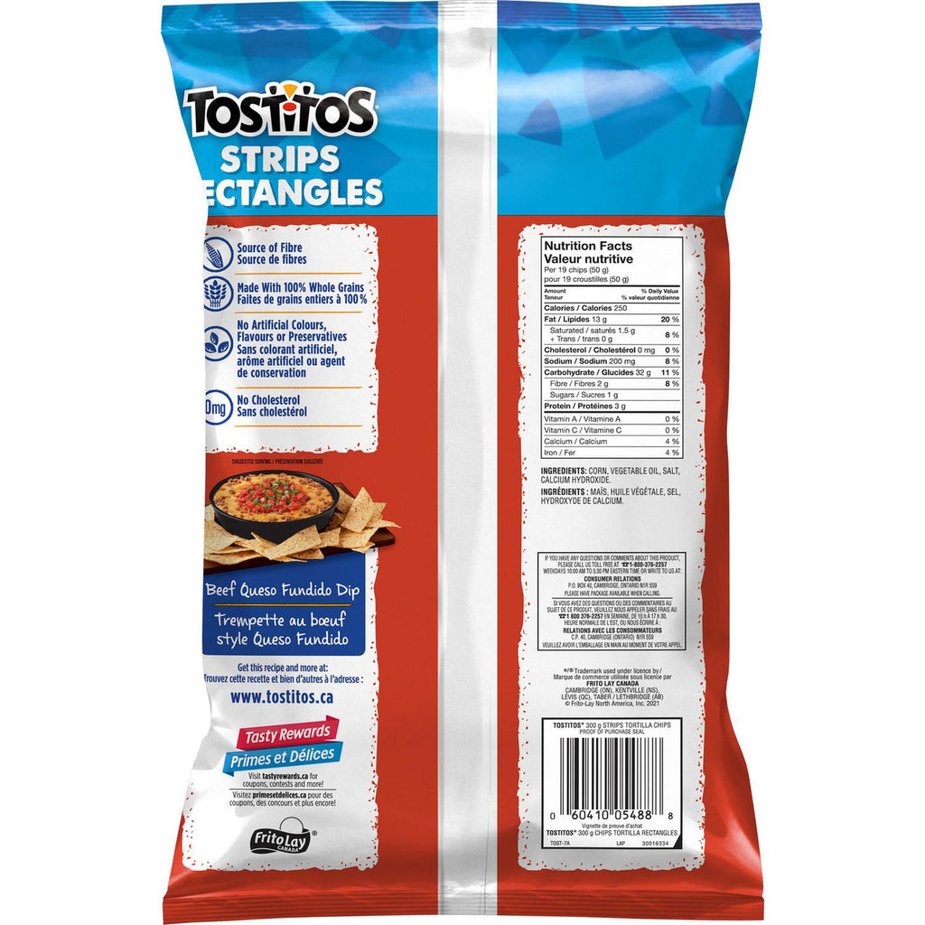 Tostitos Strips Tortilla Chips, 300g/10.6 oz.,Bag, {Imported from Canada}