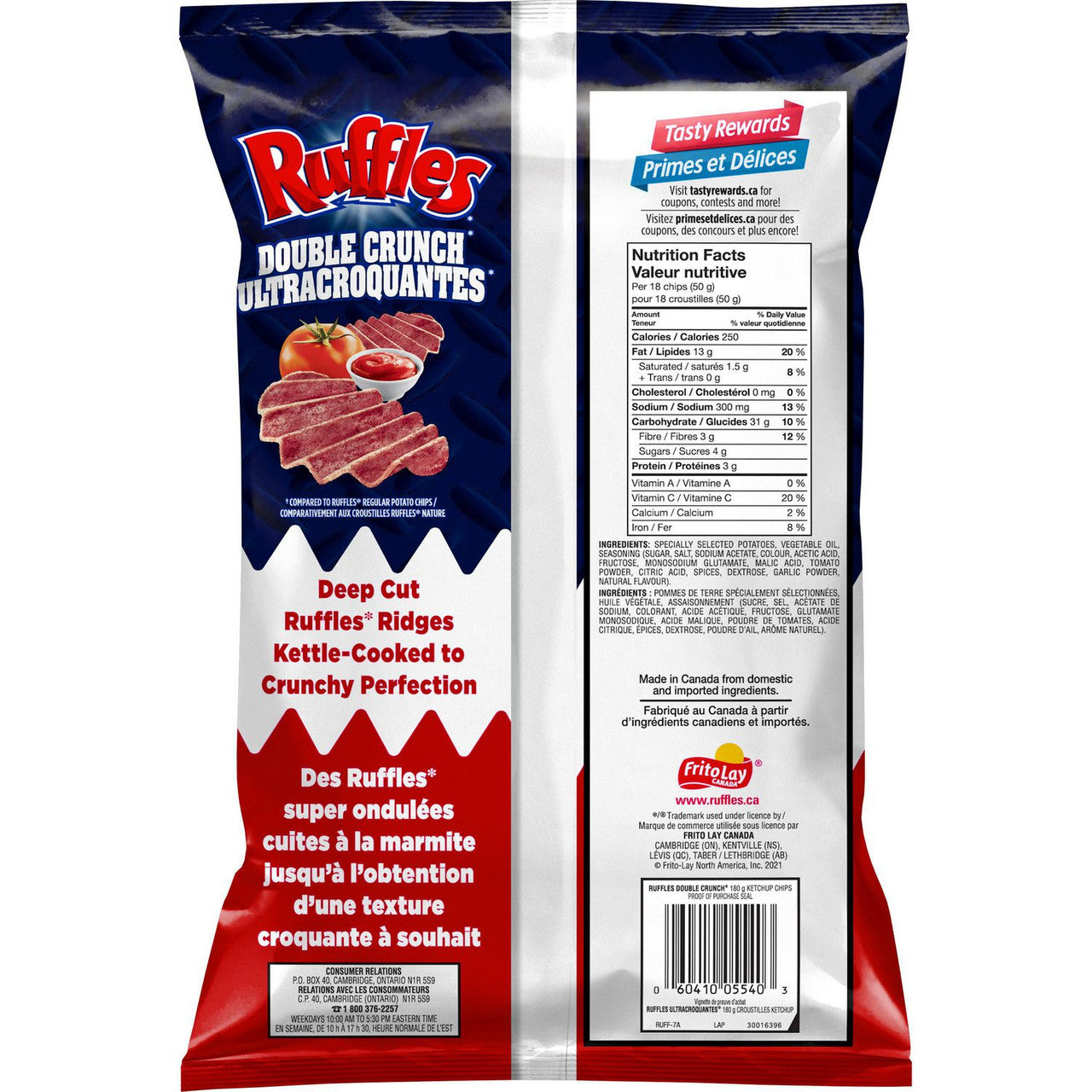 Ruffles Double Crunch Ketchup Potato Chips, 180g/6.3 oz., {Imported from Canada}