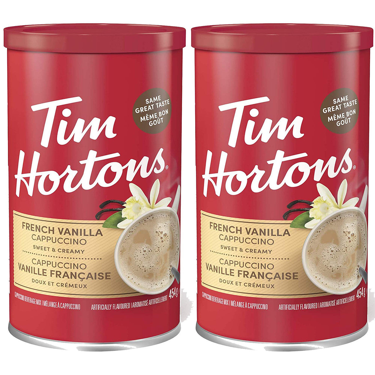 Tim Hortons French Vanilla Cappuccino Sweet and Creamy (454g/16 oz.,) 2pk, {Imported from Canada}