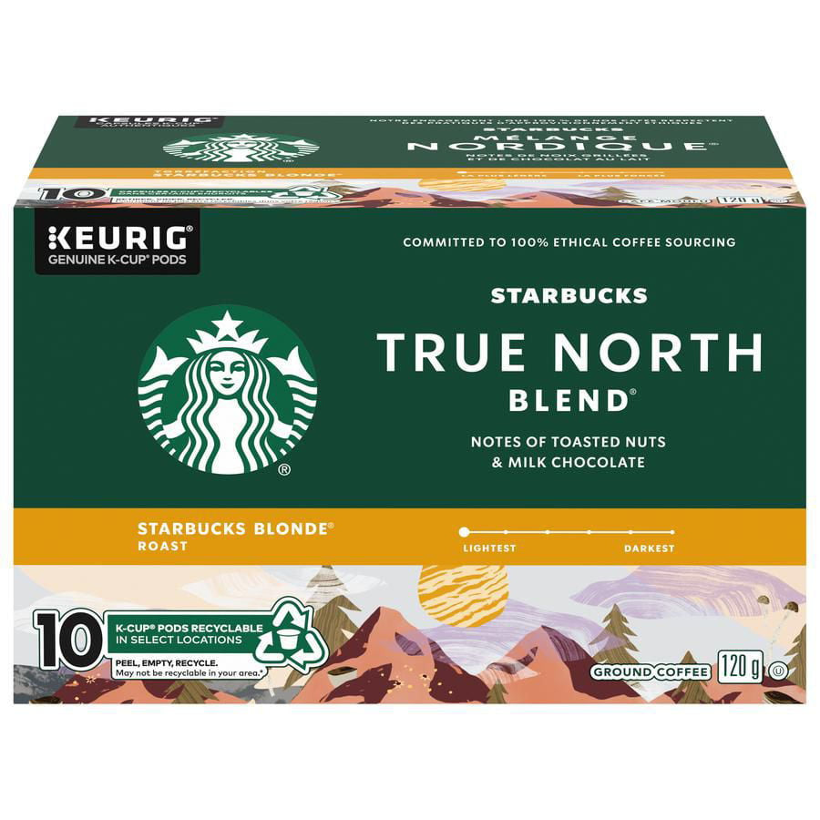 Starbucks True North Blend Blonde Roast Coffee, K-cup Pods, 10 count, 120g/4 oz. Box {Imported from Canada}