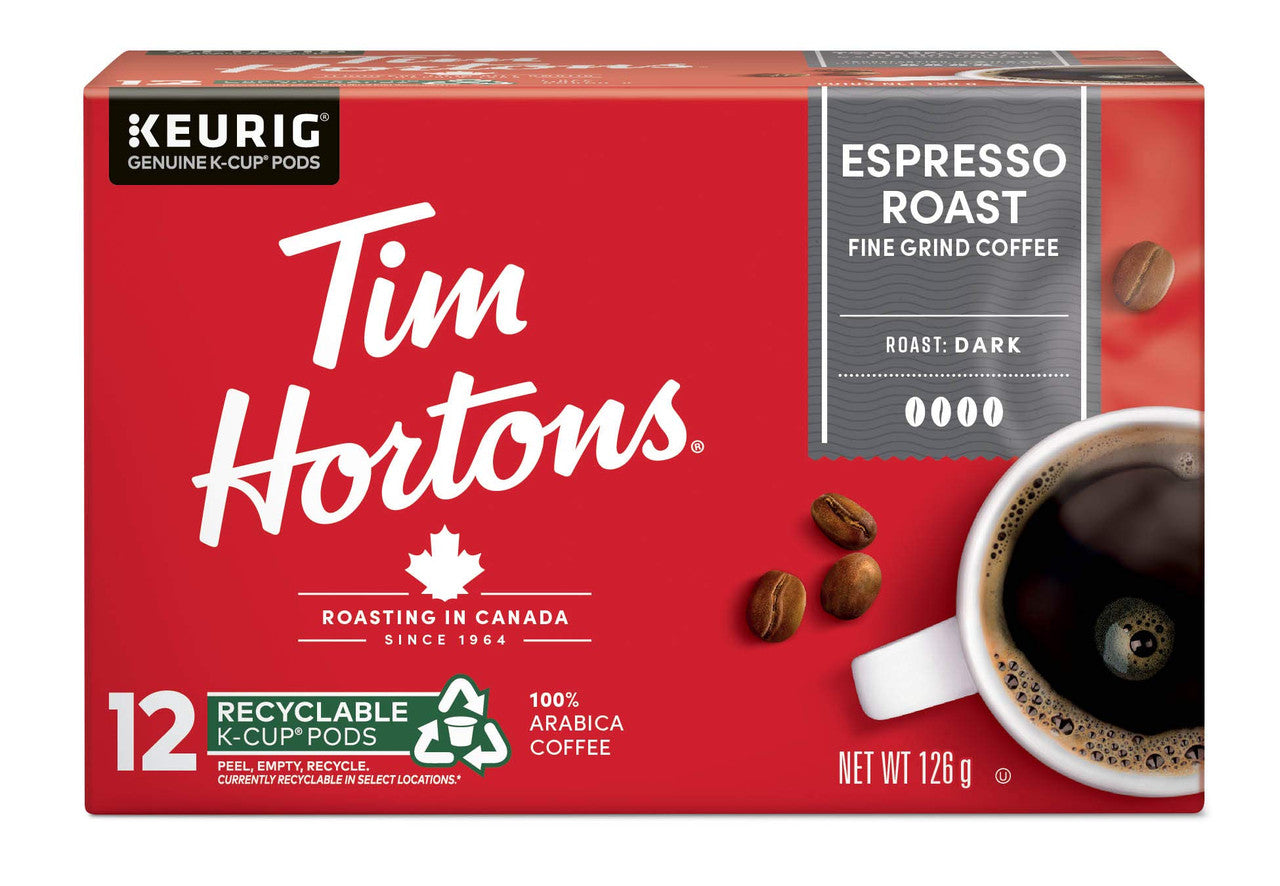 Tim Hortons Espresso Coffee, Single Serve Keurig K-Cup Pods, Dark Roast, 12ct Pack {Imported from Canada}
