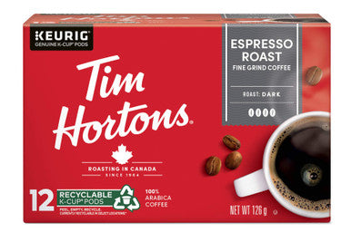 Tim Hortons Espresso Coffee, Single Serve Keurig K-Cup Pods, Dark Roast, 12ct Pack {Imported from Canada}
