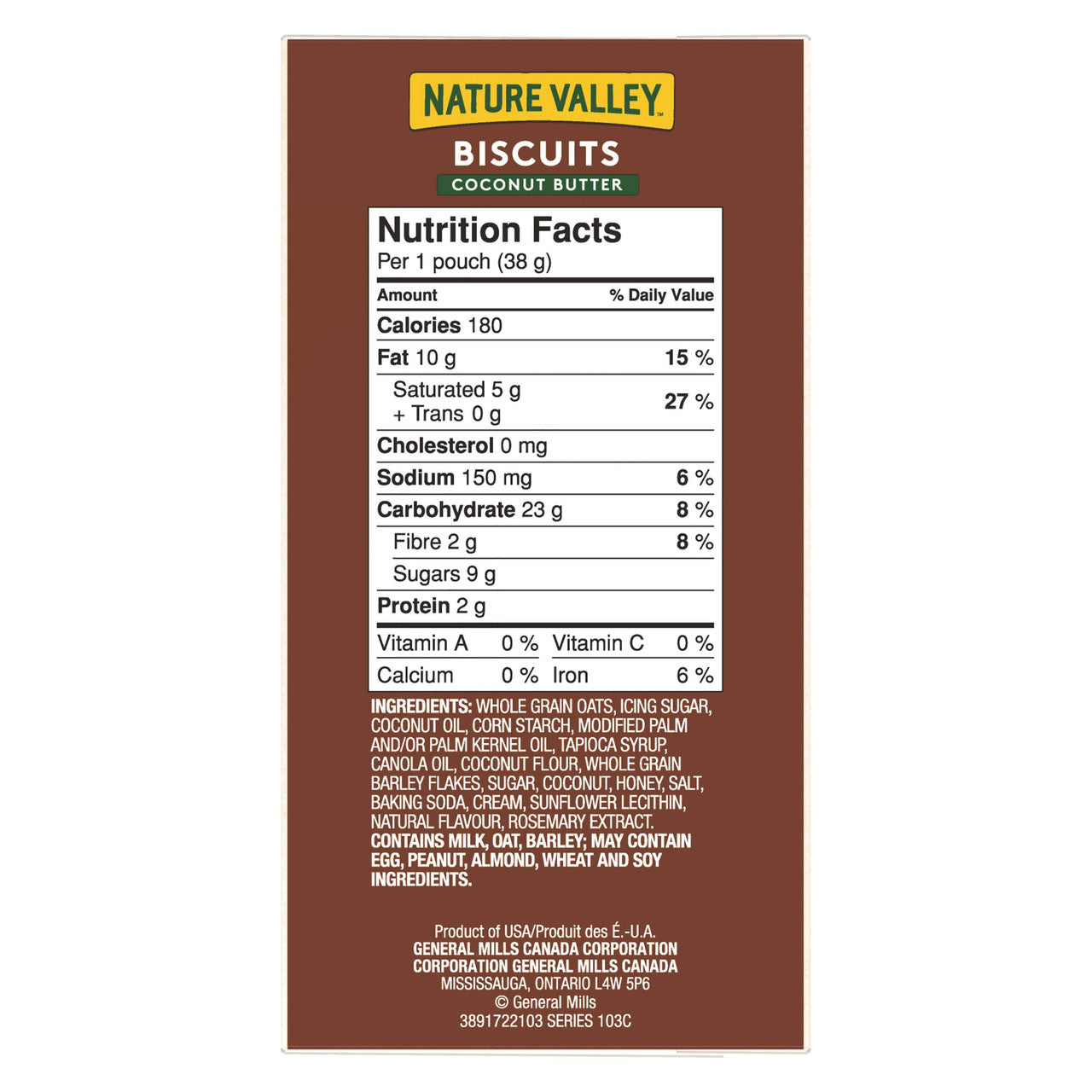 NATURE VALLEY Biscuit Coconut Butter, 5 Count, 190g/7.8oz, Box, {Imported from Canada}