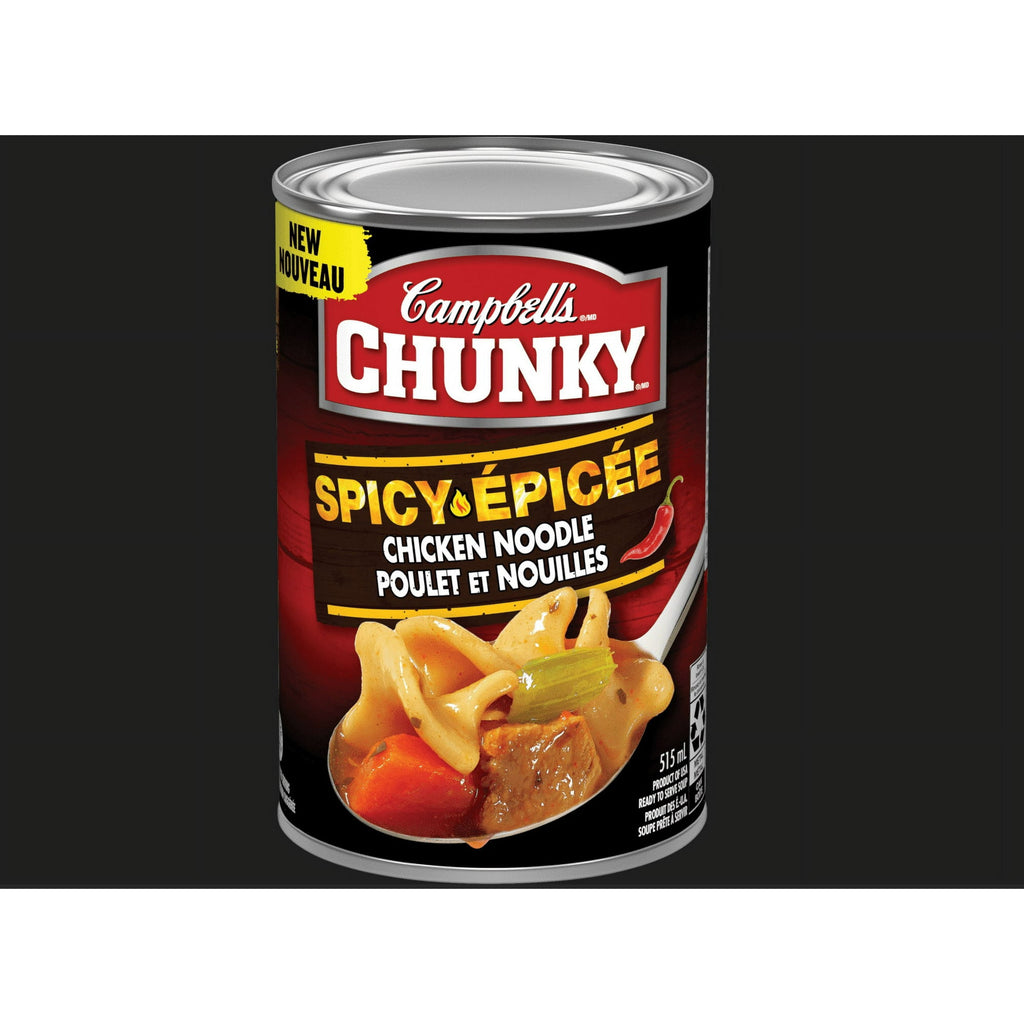 Campbell's Chunky Spicy Chicken Noodle Soup, 515ml, front of tin.