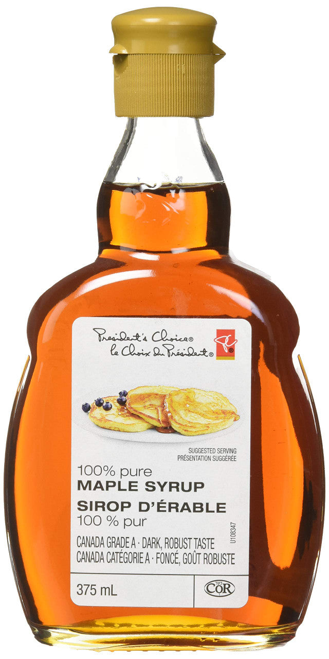 Presidents Choice Canada No. 1 Dark Maple Syrup - 375ml {Imported from Canada}