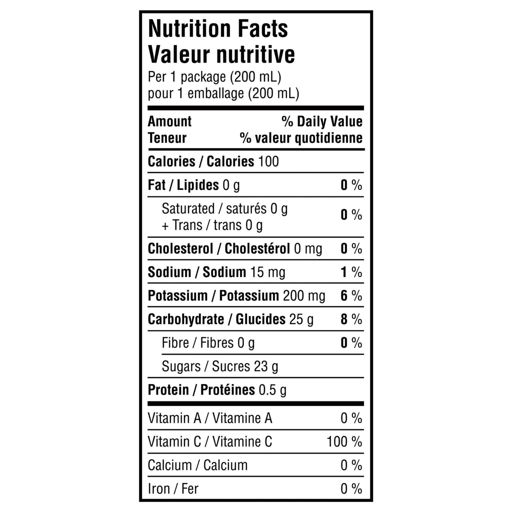 Minute Maid Mixed Berry Juice Boxes Perfect for On-The-Go, 8x200ml, 1.6L/56.4 fl. oz - Nutrition Facts Label