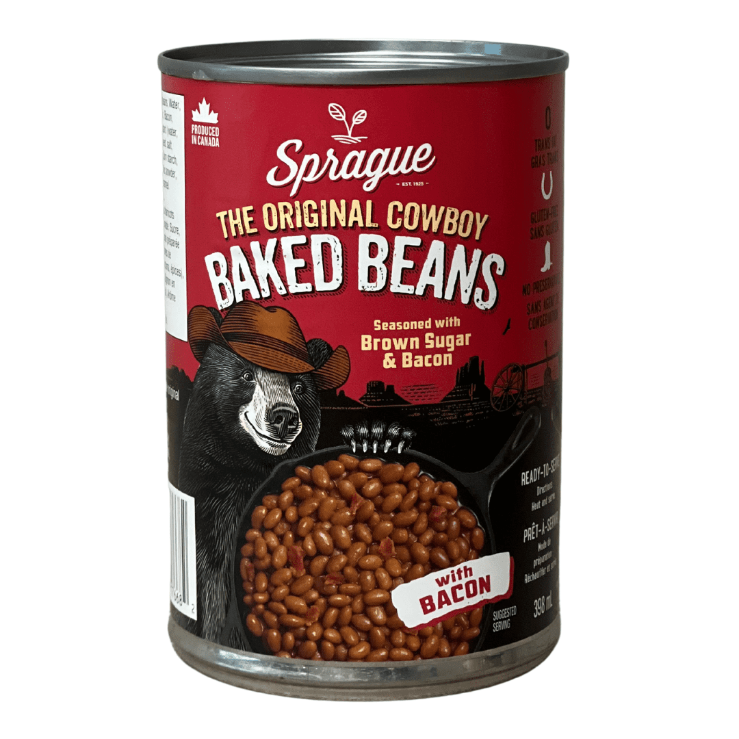 Sprague The Original Cowboy Baked Beans, Ready to Eat, 398ml/13.5 oz., Can, front of can.