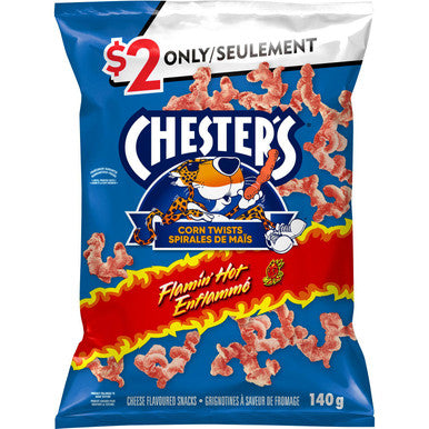 Chester's Corn Twists Flamin' Hot Flavored Snack, 140g/4.9 oz. Bag {Imported from Canada}