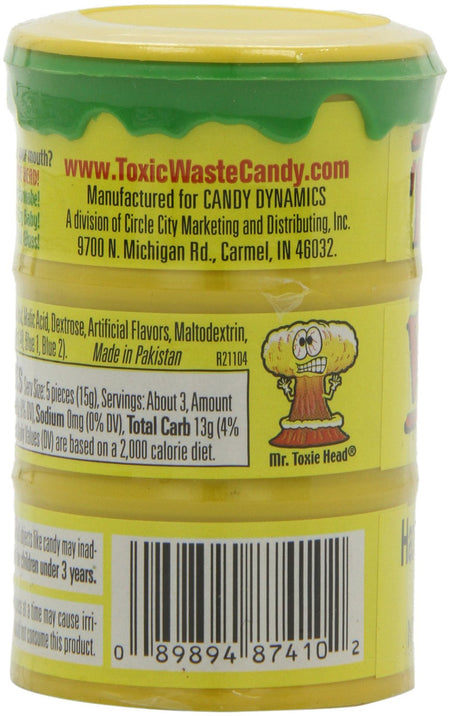 TOXIC WASTE Hazardously Sour Candy, 48g/1.7oz., Plastic Drums (12ct) {Imported from Canada}