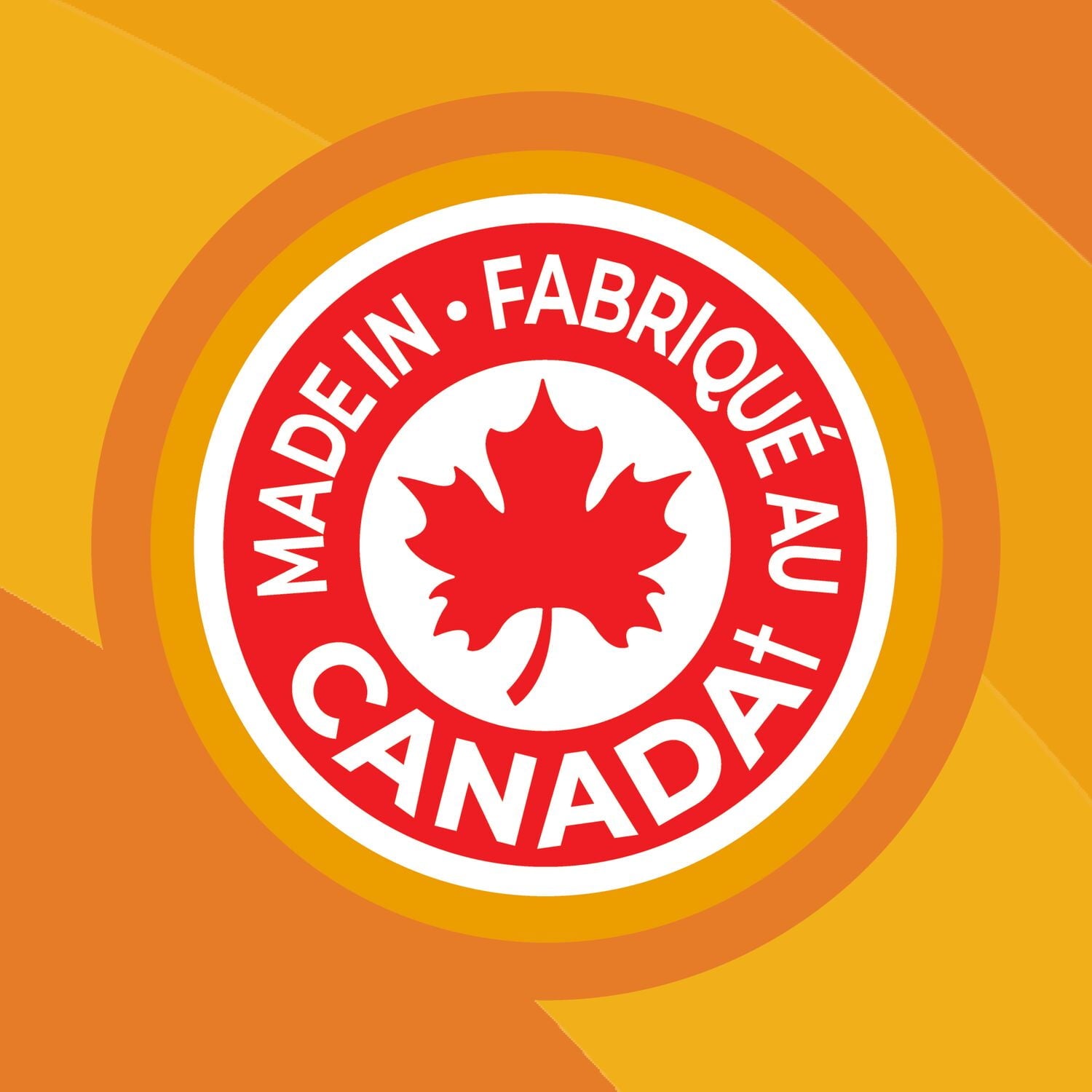 Made in Canada logo with a red maple leaf on an orange background