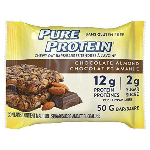 Pure Protein Chewy Oat Bars, Gluten Free, Snacks Bars, Chocolate Almond, 50g/1.8oz, 6 Count, {Imported from Canada}