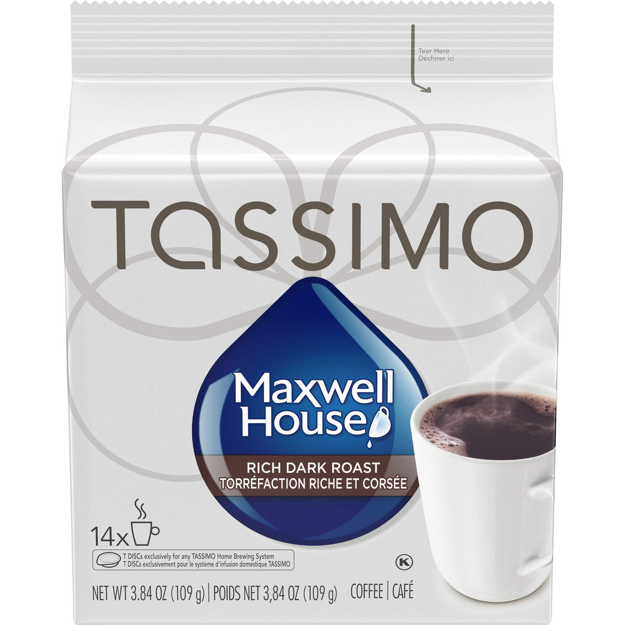 Tassimo Maxwell House Dark Roast Coffee Single Serve, 14 T-Discs,  {Imported from Canada}