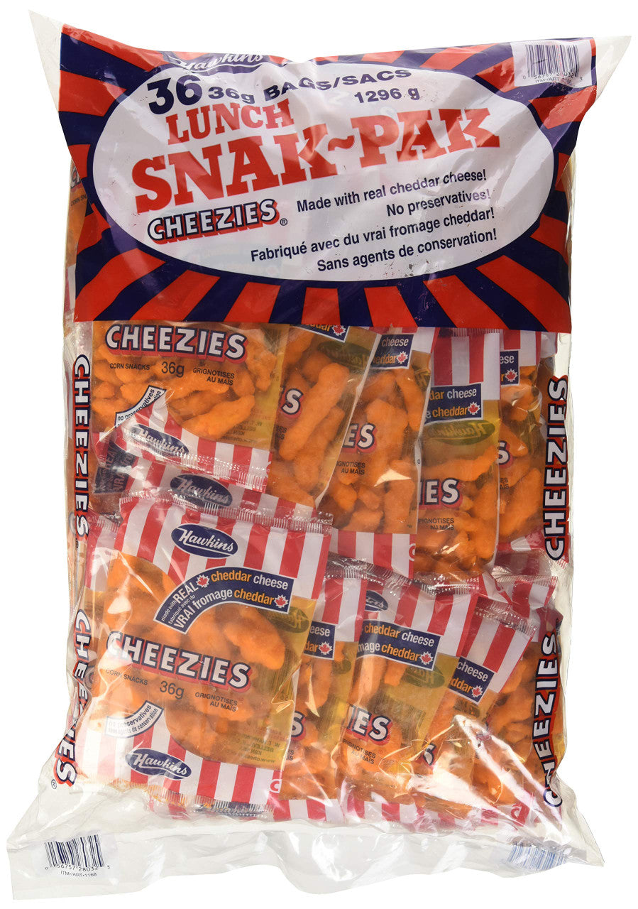Hawkins Cheezies Corn Snacks, Snak-Pak, 36pk x 36g (1.3 oz) {Imported from Canada}