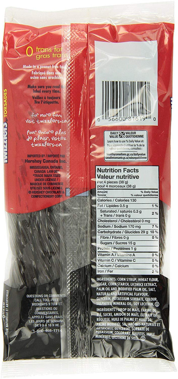 TWIZZLERS Black Licorice Candy, 375g/13.2 oz., per pack, {Imported from Canada}