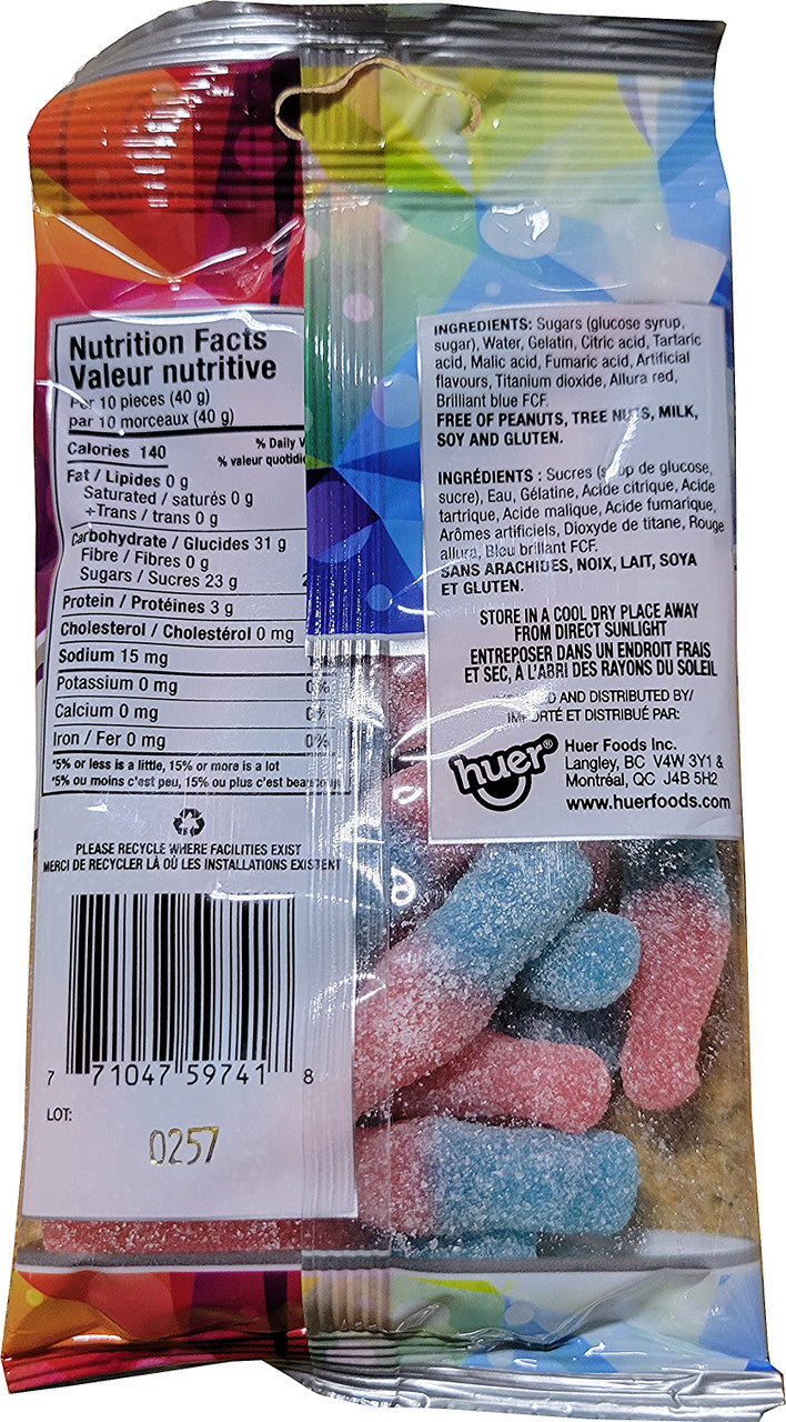 Huer Small Sour Bubblegum Bottles, 75g/2.6 oz. Peg Bag, {Imported from Canada}