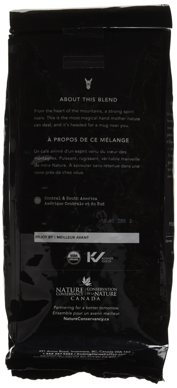 Kicking Horse Grizzly Claw Whole Bean Coffee, Dark Roast, 1lb. - Back Of Package