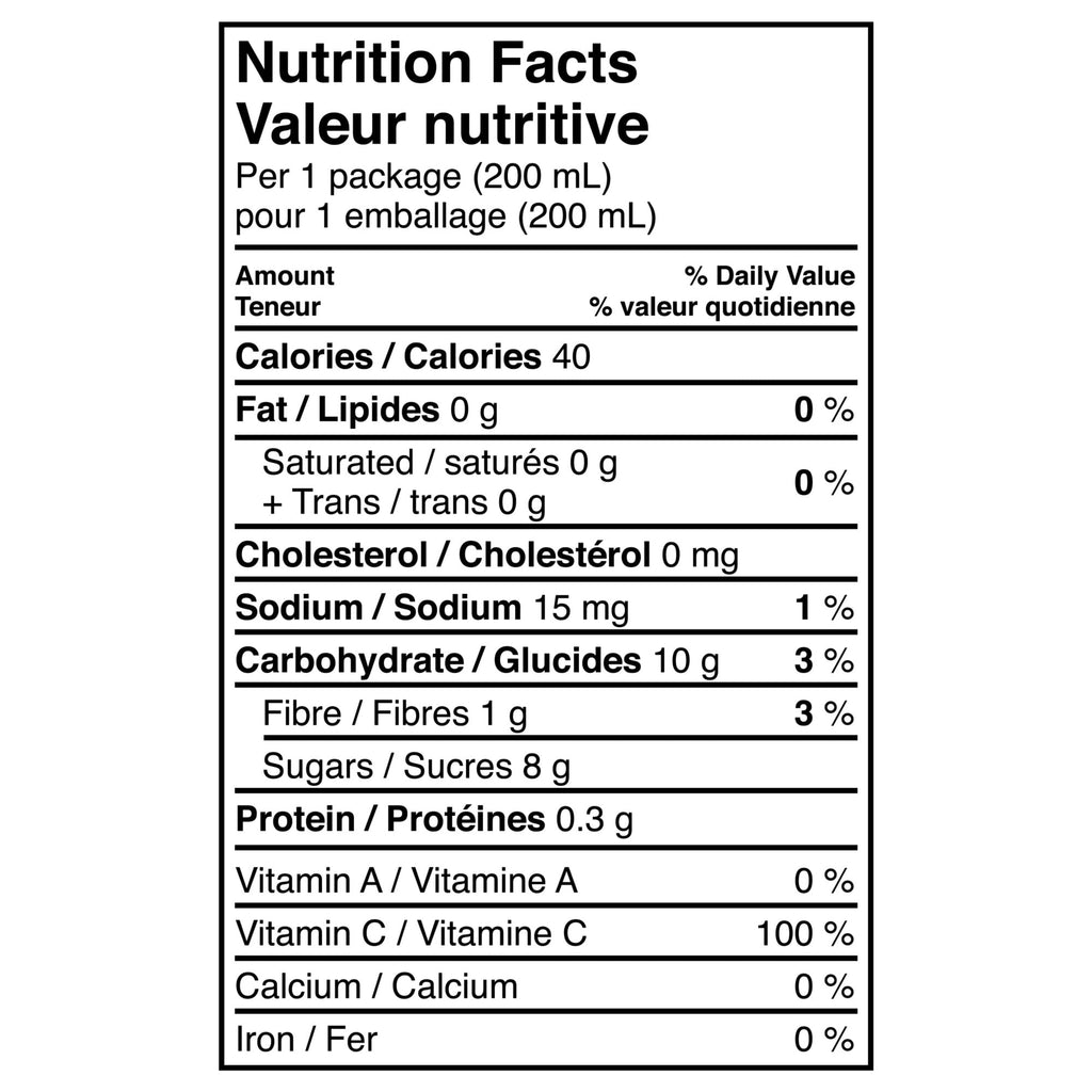 Minute Maid Watermelon Blueberry Juice Boxes, 60% Less Sugar, Perfect for On-The-Go, 8x200ml - Nutrition Facts Label