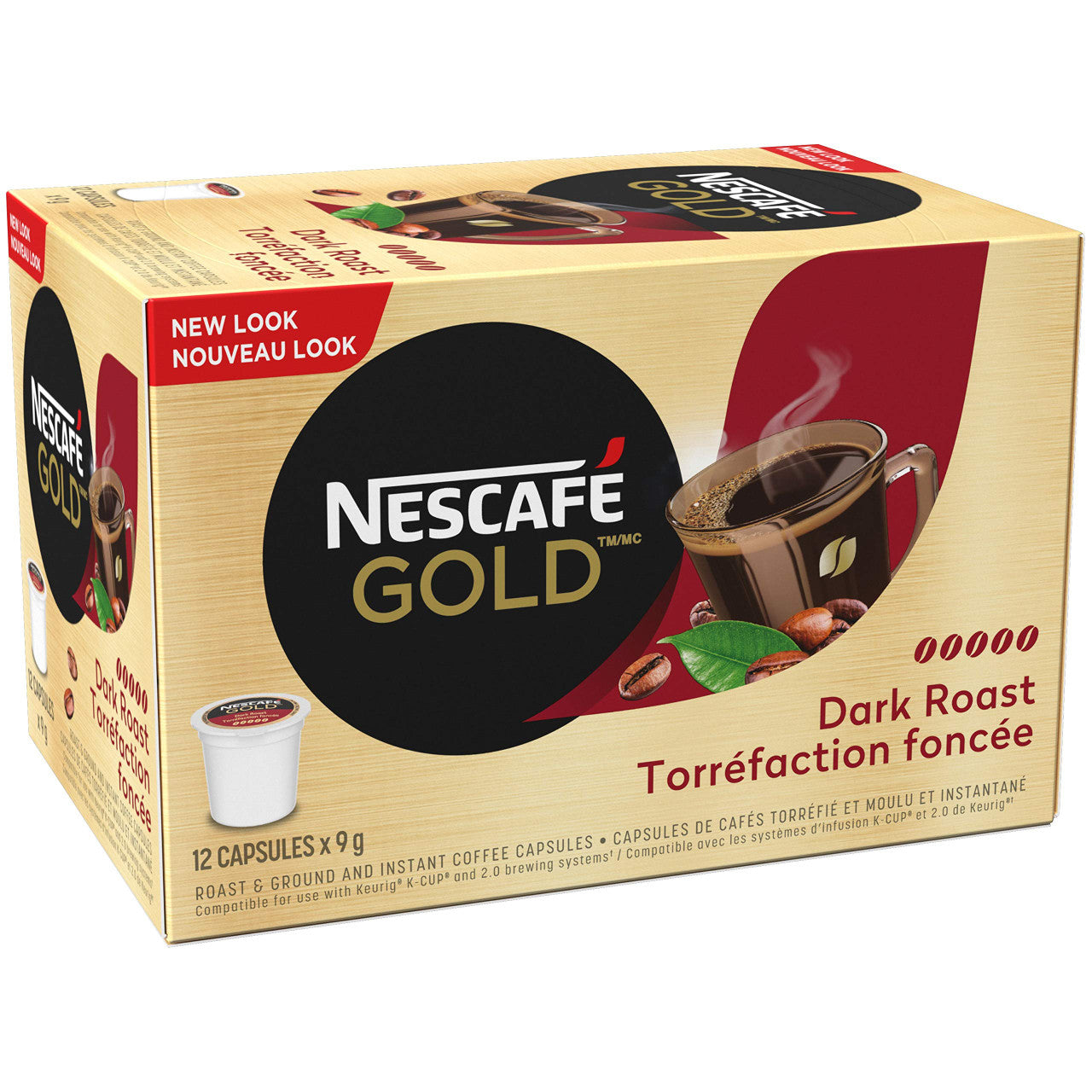 NESCAFE Gold, Dark Roast, Keurig, 12 Count Pods, {Imported from Canada} Caffeine Cams Coffee