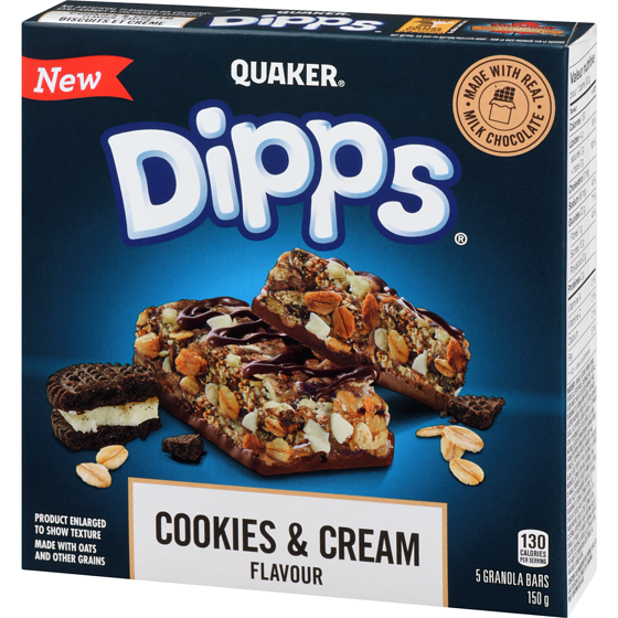 QUAKER Dipps Cookies & Cream Granola Bars, 150g/5.3 oz Box (Imported from Canada}
