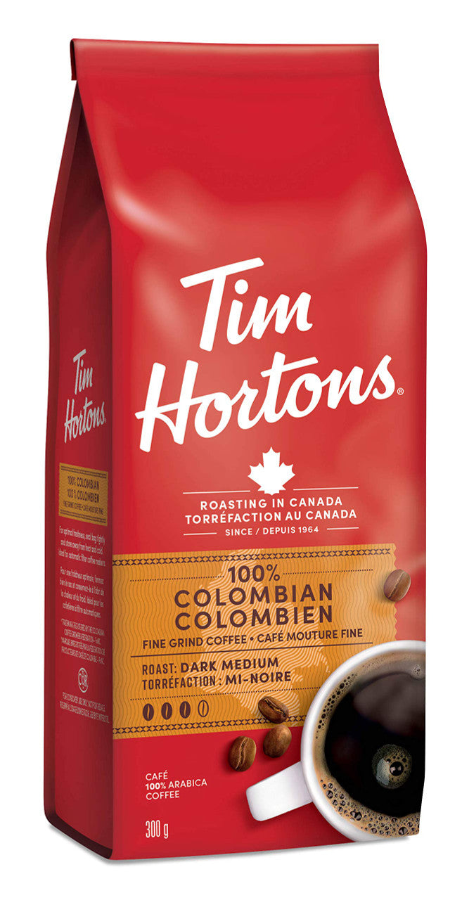 Tim Hortons 100% Colombian Dark Medium Roast Coffee, 300g/10.6oz (Imported from Canada)