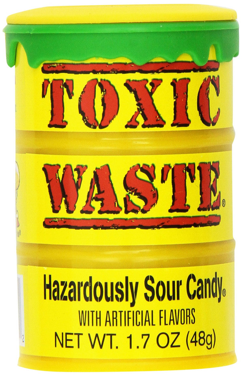 TOXIC WASTE Hazardously Sour Candy, 48g/1.7oz., Plastic Drums (12ct) {Imported from Canada}