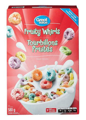 Great Value, Family Size, Fruity Whirls Cereal, 580g/20.5oz., {Imported from Canada}