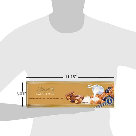 Lindt Swiss Classic Gold Milk Raisin Hazelnut Chocolate Bar, 300g/10.6oz, (Imported from Canada)