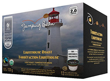 Jumping Bean Lighthouse Light Roast Fairtrade Organic 100% Compostable Coffee Pods - 12ct