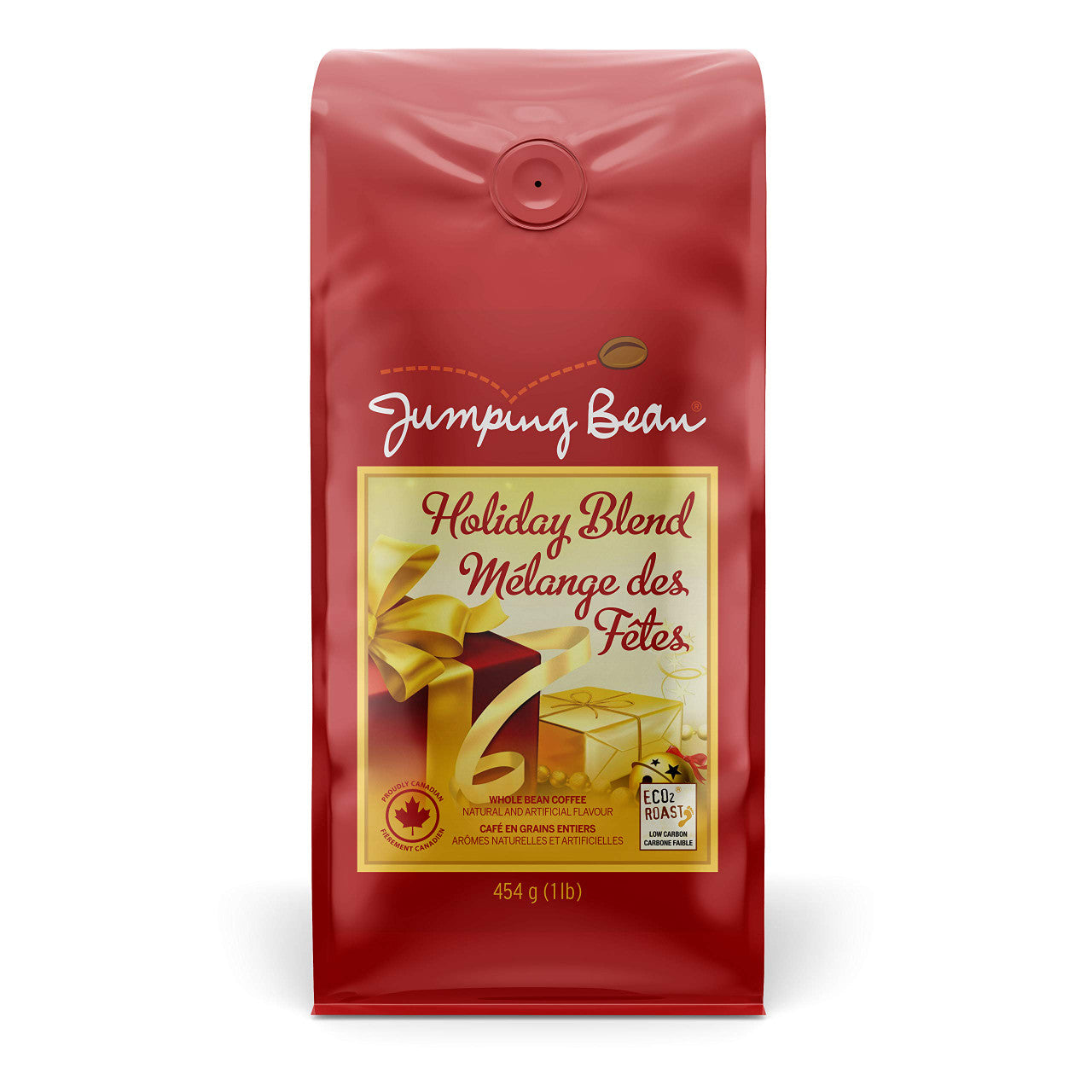 Jumping Bean Holiday Flavored Whole Bean Coffee, Holiday Blend, 454g/1lb {Imported from Canada}