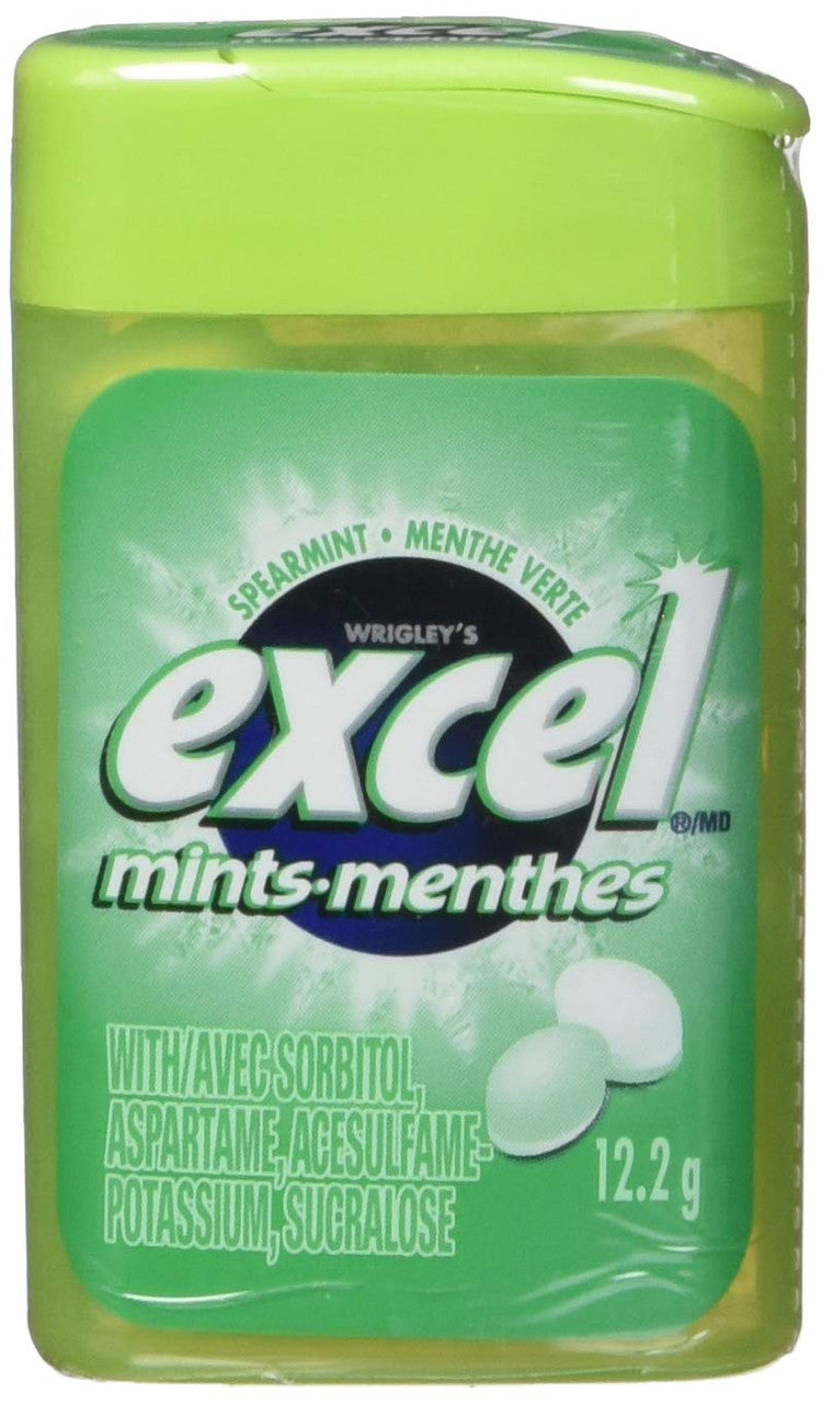 EXCEL Mini Mints Spearmint, 12 Count, 12.2g/0.4oz. per pack, {Imported from Canada}