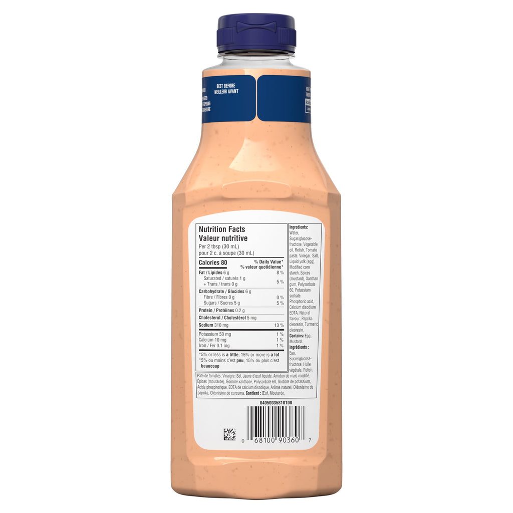 Kraft Thousand Island Dressing 425ml/14.4 oz., Bottle, back of bottle