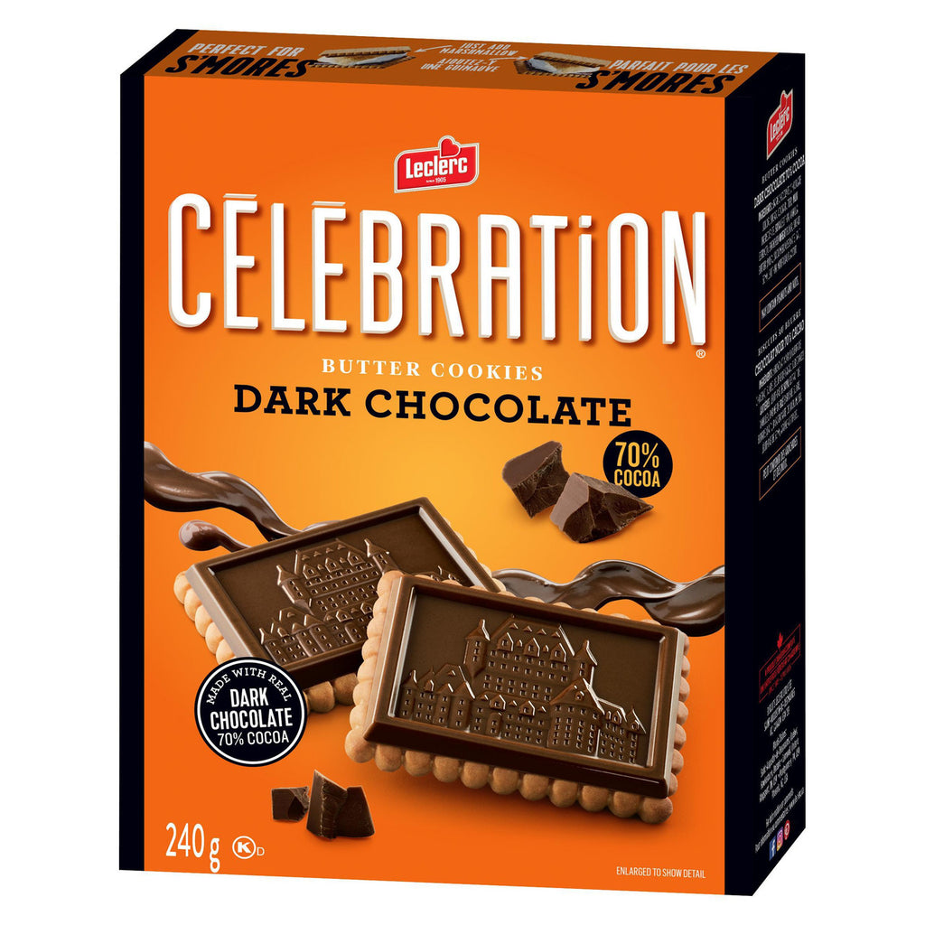 Leclerc Celebration Dark Chocolate 70% Cocoa Butter Cookies, 240g/8.5 oz. Box {Imported from Canada}