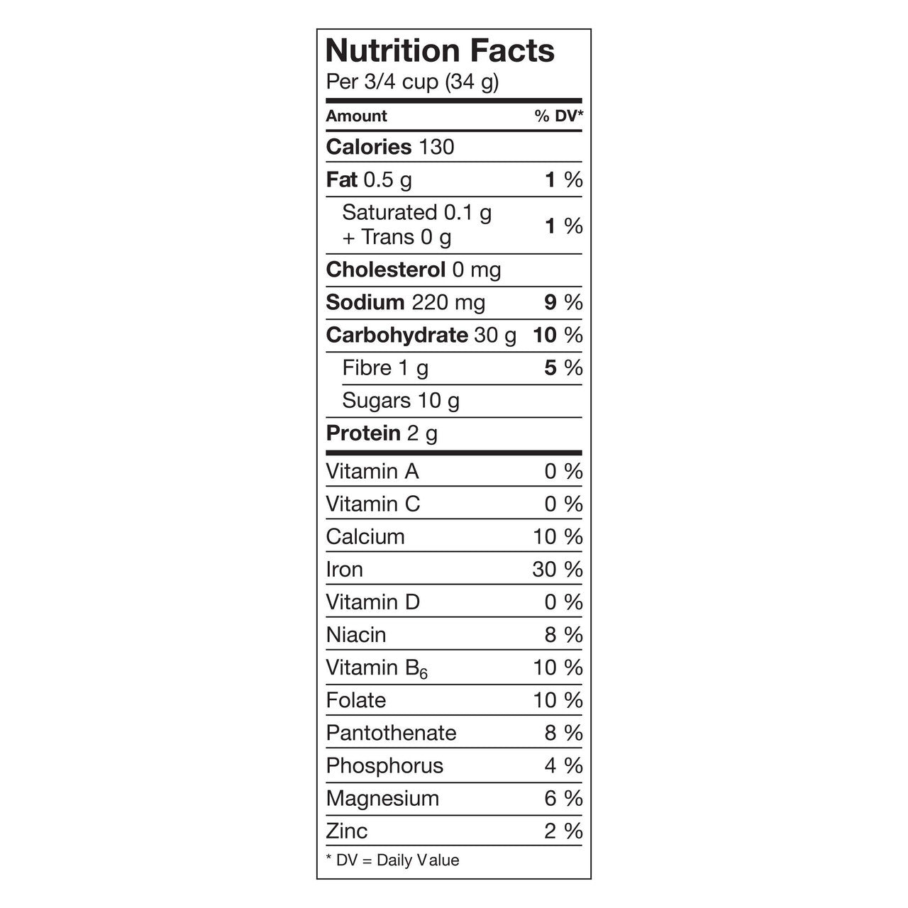 Chex Gluten Free Honey Nut Cereal, 354g/12.5 oz. - Nutrition Facts Label